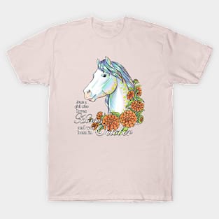 Girl Who Loves Horses Born in October T-Shirt